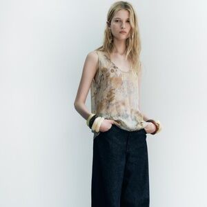 ZARA SEMI SHEER STRAPPY MULTICOLORED TOP ZW COLLECTION Sz LARGE NWT 8547/033